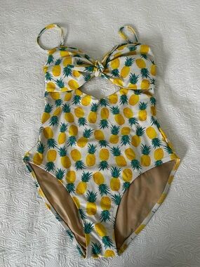 Old Navy Pineapple Print One-Piece Swimsuit - White, Yellow, Green